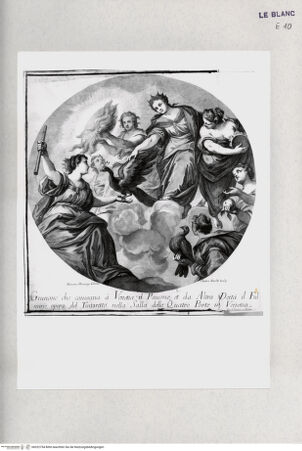Vorderseite von Gabinetto Nazionale delle Stampe [http://creativecommons.org/publicdomain/mark/1.0/] Juno übergibt Venedig einen Pfau und den Blitz des Jupiters - , bh322754. Foto.