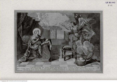 Vorderseite von Landesbildstelle Rheinland [http://creativecommons.org/publicdomain/mark/1.0/] Die Verkündigung (Bl. 95 aus der 'Racolta di 112 Stampe di Pitture...') - , bh322804. Foto.