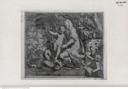 Vorderseite von Landesbildstelle Rheinland [http://creativecommons.org/publicdomain/mark/1.0/] Maria mit dem Kind, das auf einen Drachen tritt - , bh322859. Foto.