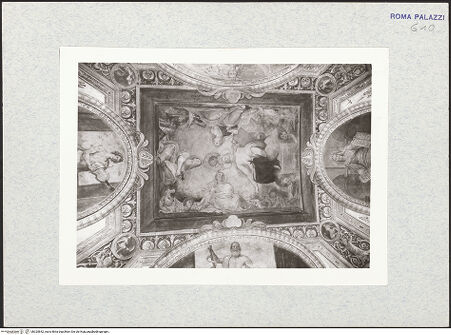 Vorderseite von Bibliotheca Hertziana [https://www.deutsche-digitale-bibliothek.de/content/lizenzen/rv-fz/] Personifikationen der Künste (Mitte) und Wissenschaften (Außenfelder)Mittelbild: Die Personifikationen des Disegno und der Künste Architektur, Malerei, Skulptur - , bh325842_recto. Foto.