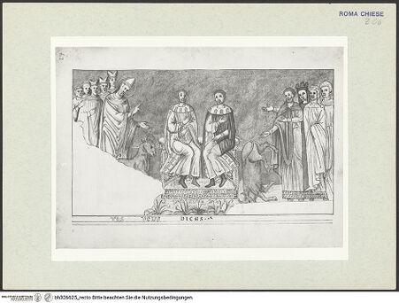 Vorderseite von Österreichische Nationalbibliothek Wien [https://www.deutsche-digitale-bibliothek.de/content/lizenzen/rv-ez/] Pitture copiate l'anno 1637 da Antonio Eclisse, custode delle Pitture delle Camere Papali di Rafaello d'Urbino, dalla Cappella antica, che stà avanti il Parlatorio delle Monache di Santi Quattro di Roma.Das Stier-Wunder - Gesamtansicht Buchseite, bh326625_recto. Foto.