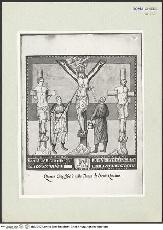 Vorderseite von Österreichische Nationalbibliothek Wien [https://www.deutsche-digitale-bibliothek.de/content/lizenzen/rv-ez/] Pitture copiate l'anno 1637 da Antonio Eclisse, custode delle Pitture delle Camere Papali di Rafaello d'Urbino, dalla Cappella antica, che stà avanti il Parlatorio delle Monache di Santi Quattro di Roma.Kreuzigung Christi - Gesamtansicht Buchseite35f., bh326627_recto. Foto.