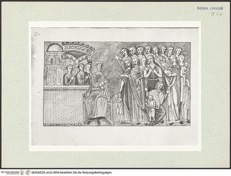 Vorderseite von Österreichische Nationalbibliothek Wien [https://www.deutsche-digitale-bibliothek.de/content/lizenzen/rv-ez/] Pitture copiate l'anno 1637 da Antonio Eclisse, custode delle Pitture delle Camere Papali di Rafaello d'Urbino, dalla Cappella antica, che stà avanti il Parlatorio delle Monache di Santi Quattro di Roma.Konstantin verkündet den Müttern, dass er nicht im Blut ihrer unschuldigen Kinder baden will, um vom Aussatz geheilt zu werden - Gesamtansicht Buchseite, bh326629_recto. Foto.