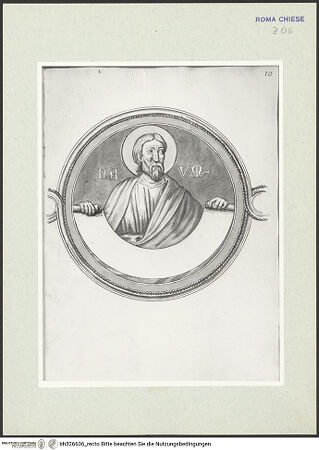 Vorderseite von Österreichische Nationalbibliothek Wien [https://www.deutsche-digitale-bibliothek.de/content/lizenzen/rv-ez/] Pitture copiate l'anno 1637 da Antonio Eclisse, custode delle Pitture delle Camere Papali di Rafaello d'Urbino, dalla Cappella antica, che stà avanti il Parlatorio delle Monache di Santi Quattro di Roma.Detail aus Prophetenfries: Nahum - Gesamtansicht Buchseite, bh326636_recto. Foto.