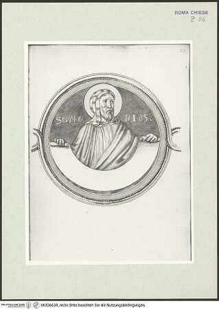 Vorderseite von Österreichische Nationalbibliothek Wien [https://www.deutsche-digitale-bibliothek.de/content/lizenzen/rv-ez/] Pitture copiate l'anno 1637 da Antonio Eclisse, custode delle Pitture delle Camere Papali di Rafaello d'Urbino, dalla Cappella antica, che stà avanti il Parlatorio delle Monache di Santi Quattro di Roma.Detail aus Prophetenfries: Zephania (Sophonias) - Gesamtansicht Buchseite, bh326638_recto. Foto.