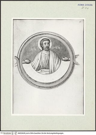 Vorderseite von Österreichische Nationalbibliothek Wien [https://www.deutsche-digitale-bibliothek.de/content/lizenzen/rv-ez/] Pitture copiate l'anno 1637 da Antonio Eclisse, custode delle Pitture delle Camere Papali di Rafaello d'Urbino, dalla Cappella antica, che stà avanti il Parlatorio delle Monache di Santi Quattro di Roma.Detail aus Prophetenfries: Jonas - Gesamtansicht Buchseite, bh326640_recto. Foto.