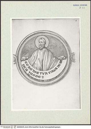 Vorderseite von Österreichische Nationalbibliothek Wien [https://www.deutsche-digitale-bibliothek.de/content/lizenzen/rv-ez/] Pitture copiate l'anno 1637 da Antonio Eclisse, custode delle Pitture delle Camere Papali di Rafaello d'Urbino, dalla Cappella antica, che stà avanti il Parlatorio delle Monache di Santi Quattro di Roma.Detail aus Prophetenfries: Jesaja - Gesamtansicht Buchseite, bh326645_recto. Foto.