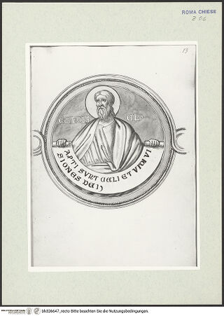 Vorderseite von Österreichische Nationalbibliothek Wien [https://www.deutsche-digitale-bibliothek.de/content/lizenzen/rv-ez/] Pitture copiate l'anno 1637 da Antonio Eclisse, custode delle Pitture delle Camere Papali di Rafaello d'Urbino, dalla Cappella antica, che stà avanti il Parlatorio delle Monache di Santi Quattro di Roma.Detail aus Prophetenfries: Ezechiel - Gesamtansicht Buchseite, bh326647_recto. Foto.