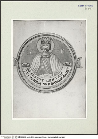 Vorderseite von Österreichische Nationalbibliothek Wien [https://www.deutsche-digitale-bibliothek.de/content/lizenzen/rv-ez/] Pitture copiate l'anno 1637 da Antonio Eclisse, custode delle Pitture delle Camere Papali di Rafaello d'Urbino, dalla Cappella antica, che stà avanti il Parlatorio delle Monache di Santi Quattro di Roma.Detail aus Prophetenfries: David - Gesamtansicht Buchseite, bh326649_recto. Foto.