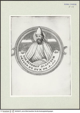 Vorderseite von Österreichische Nationalbibliothek Wien [https://www.deutsche-digitale-bibliothek.de/content/lizenzen/rv-ez/] Pitture copiate l'anno 1637 da Antonio Eclisse, custode delle Pitture delle Camere Papali di Rafaello d'Urbino, dalla Cappella antica, che stà avanti il Parlatorio delle Monache di Santi Quattro di Roma.Detail aus Prophetenfries: Juda - Gesamtansicht Buchseite, bh326651_recto. Foto.