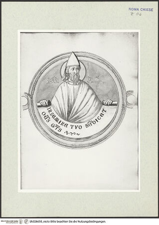 Vorderseite von Österreichische Nationalbibliothek Wien [https://www.deutsche-digitale-bibliothek.de/content/lizenzen/rv-ez/] Pitture copiate l'anno 1637 da Antonio Eclisse, custode delle Pitture delle Camere Papali di Rafaello d'Urbino, dalla Cappella antica, che stà avanti il Parlatorio delle Monache di Santi Quattro di Roma.Detail aus Prophetenfries: Isaak - Gesamtansicht Buchseite, bh326655_recto. Foto.