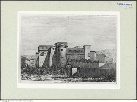 Vorderseite von Gabinetto Comunale delle Stampe [https://www.deutsche-digitale-bibliothek.de/content/lizenzen/rv-ez/] Raccolta di Cinquanta Principali Vedute di Antichità tratte dai Scavi fatti in Roma in questi ultimi tempi, disegnati e incisi all'acqua forte da Luigi Rossini architettoSanti Quattro Coronati, tav. 5 - , bh326754_recto. Foto.