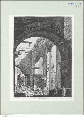 Vorderseite von Gabinetto Comunale delle Stampe [https://www.deutsche-digitale-bibliothek.de/content/lizenzen/rv-ez/] Raccolta di Cinquanta Principali Vedute di Antichità tratte dai Scavi fatti in Roma in questi ultimi tempi, disegnati e incisi all'acqua forte da Luigi Rossini architettoAvanzi de'Portici d'Ottavia, in oggi Pescheria, tav. 29 - , bh326757_recto. Foto.
