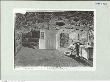 Vorderseite von Gabinetto Comunale delle Stampe [https://www.deutsche-digitale-bibliothek.de/content/lizenzen/rv-ez/] Carcere Mamertino; Inschrift, Petrusaltar und Personen mit Fackel - , bh326791_recto. Foto.