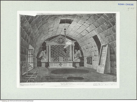 Vorderseite von Gabinetto Comunale delle Stampe [https://www.deutsche-digitale-bibliothek.de/content/lizenzen/rv-ez/] Carcere Mamertino; Blick ins Gewölbe auf Hauptaltar - , bh326793_recto. Foto.