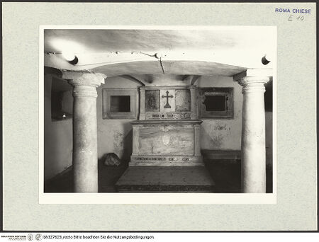 Vorderseite von Getty Research Institute? [https://www.deutsche-digitale-bibliothek.de/content/lizenzen/rv-ez/] Abbazia delle Tre FontaneSanta Maria Scala Coeli - Blick auf den Altar, bh327623_recto. Foto: Hutzel, Max.