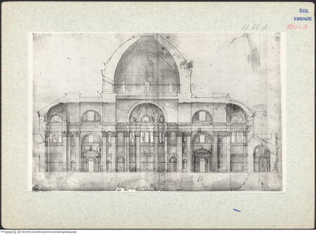 Vorderseite von Sopr. BAS FI [https://www.deutsche-digitale-bibliothek.de/content/lizenzen/rv-ez/] Rom, Sankt Peter, großes Longitudinalbauprojekt, Längsschnitt durch das Querschiff (gegen Westen) - Gesamtansicht, bh327823_recto. Foto.
