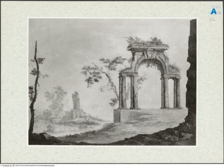 Vorderseite von Mead Art Museum [https://www.deutsche-digitale-bibliothek.de/content/lizenzen/rv-ez/] Landschaft mit Ruinen - , bh327978_recto. Foto.