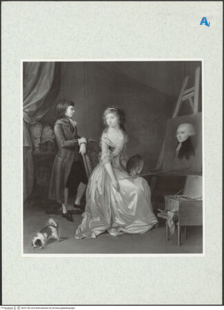 Vorderseite von Rutgers University Art Gallery [https://www.deutsche-digitale-bibliothek.de/content/lizenzen/rv-ez/] Die Künstlerin, Schwägerin von Fragonard, malt ihren Mann - , bh331760_recto. Foto.