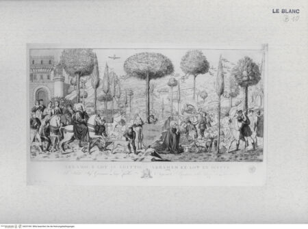 Vorderseite von Landesbildstelle Rheinland [http://creativecommons.org/publicdomain/mark/1.0/] Abraham und Loth reisen nach Ägypten (Bl. XXIII aus 'Pitture a fresco del Campo Santo di Pisa') - , bh331961. Foto.