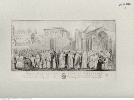 Vorderseite von Landesbildstelle Rheinland [http://creativecommons.org/publicdomain/mark/1.0/] Der Tod des Heiligen Rainer (Bl. X aus 'Pitture a fresco del Campo Santo di Pisa...') - , bh331962. Foto.