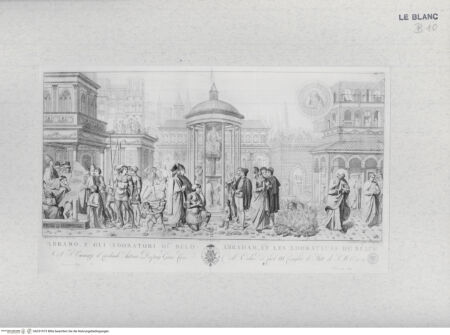 Vorderseite von Landesbildstelle Rheinland [http://creativecommons.org/publicdomain/mark/1.0/] Abraham und die Diener des Bel (Bl. XXII aus 'Pitture a fresco del Campo Santo di Pisa..') - , bh331973. Foto.