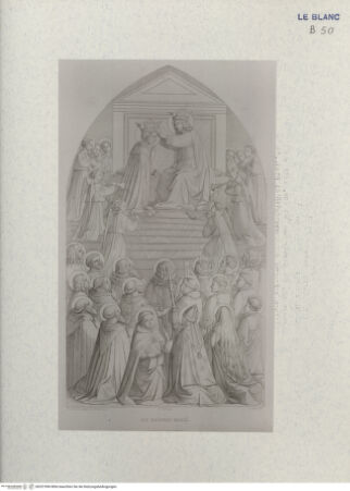 Vorderseite von Landesbildstelle Rheinland [http://creativecommons.org/publicdomain/mark/1.0/] Ernst Förster, 'Leben und Werke des Fra Giovanni Angelico de Fiesole'. Eine Monographie mit 22 Abb., Regensburg 1859Die Krönung Mariä (Taf. XV) - , bh331996. Foto.
