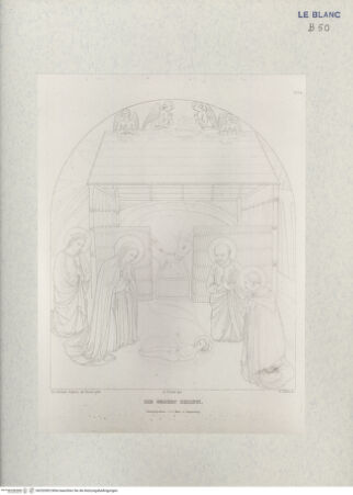 Vorderseite von Landesbildstelle Rheinland [http://creativecommons.org/publicdomain/mark/1.0/] Ernst Förster, 'Leben und Werke des Fra Giovanni Angelico de Fiesole'. Eine Monographie mit 22 Abb., Regensburg 1859Die Geburt Christi (Taf. Va linke Abbildung) - , bh332002. Foto.
