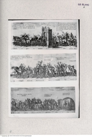 Vorderseite von Landesbildstelle Rheinland [http://creativecommons.org/publicdomain/mark/1.0/] Gruppen mit Tieren eines römischen Triumphzuges (Blatt 4+5+6 aus der Folge: 'Fasti et Triumphi Romanorum, 1557 u.ö.) - , bh334128. Foto.