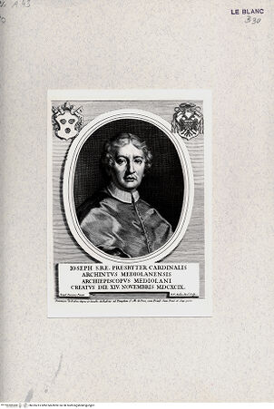 Vorderseite von Bibliotheca Hertziana [http://creativecommons.org/publicdomain/mark/1.0/] Effigies, nomina et cognomina S.D.N. Innocentii PP XI et RR. DD. S.R.E. cardd. nunc viventium / Jo. Iacobo de Rubeis, Roma 1706.Porträt des Kardinals Giuseppe Archinto - , bh335215. Foto.