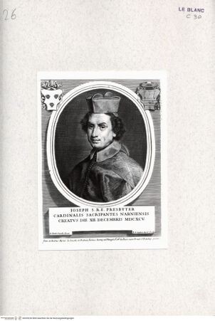 Vorderseite von Bibliotheca Hertziana [http://creativecommons.org/publicdomain/mark/1.0/] Effigies, nomina et cognomina S.D.N. Innocentii PP XI et RR. DD. S.R.E. cardd. nunc viventium / Jo. Iacobo de Rubeis, Roma 1706.Porträt des Kardinal Giuseppe Sagripanti - , bh335236. Foto.