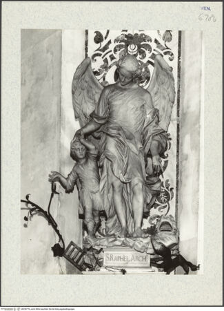 Vorderseite von Böhm, Osvaldo [https://www.deutsche-digitale-bibliothek.de/content/lizenzen/rv-ez/] Sechs Erzengel: Michael, Gabriel, Sealtiel, Raphael, Uriel, Barachiel Erzengel Raphael - Gesamtansicht, frontal, bh336776_recto. Foto.