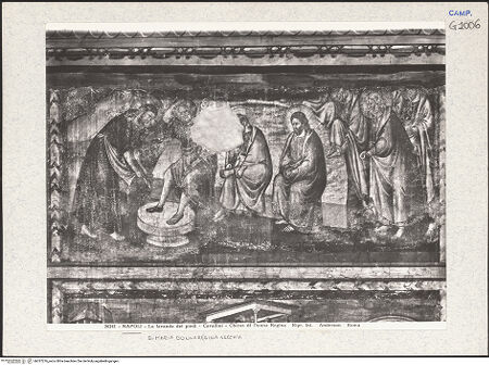 Vorderseite von Alinari [https://www.deutsche-digitale-bibliothek.de/content/lizenzen/rv-ez/] Passion Christi und Erscheinungen nach der AuferstehungChristus wäscht die Füße der Apostel - Gesamtansicht, bh337276_recto. Foto.