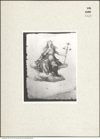 Vorderseite von Istituto Nazionale per la Grafica [https://www.deutsche-digitale-bibliothek.de/content/lizenzen/rv-ez/] Codice B (2501 B)Allegorische Figur auf einer Wolke (Kopie von Cherubino Alberti); Skizze und Maßangaben eines Bogens; - , bh337950_recto. Foto.