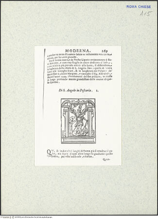 Vorderseite von Bibliotheca Hertziana [https://rightsstatements.org/page/CNE/1.0/] Ritratto di Roma moderna  nel quale sono effigiati chiese, monasterii, hospedali, compagnie de' secolari, collegii, seminarii, palazzi, architetture, librarie, musei, pitture, scolture, giardini, e ville sì dentro la città, come fuori ; distinto in sei giornate da diuersi autori, con le dichiarationi historiche di quanto in esso si contieneHauptaltar von Sant'Angelo in Pescheria - , bh339382_recto. Foto.