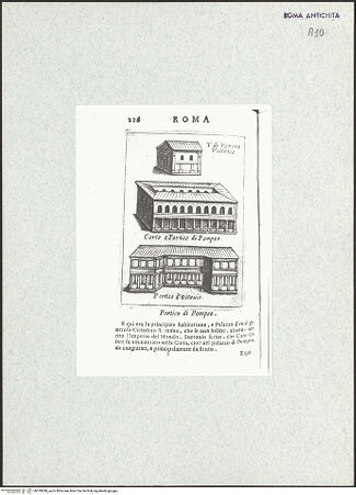 Vorderseite von Bibliotheca Hertziana [https://rightsstatements.org/page/CNE/1.0/] Ritratto di Roma moderna  nel quale sono effigiati chiese, monasterii, hospedali, compagnie de' secolari, collegii, seminarii, palazzi, architetture, librarie, musei, pitture, scolture, giardini, e ville sì dentro la città, come fuori ; distinto in sei giornate da diuersi autori, con le dichiarationi historiche di quanto in esso si contieneSant'Angelo in Pescheria (Portico d'Ottavia) - , bh339388_recto. Foto.