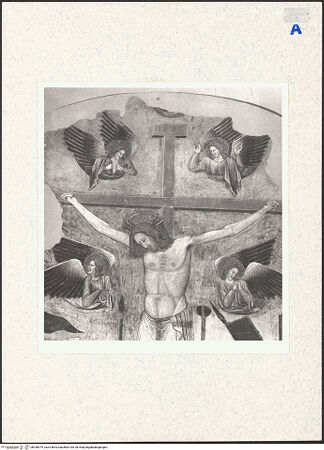 Vorderseite von Hutzel, Max [https://www.deutsche-digitale-bibliothek.de/content/lizenzen/rv-ez/] Kreuzigung mit Maria, Johannes Evangelist und Maria Magdalena - Detail: Christus und trauernde Engel, bh340979_recto. Foto: Hutzel, Max.