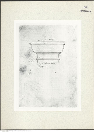 Vorderseite von Fogg Art Museum [https://www.deutsche-digitale-bibliothek.de/content/lizenzen/rv-ez/] Sogenanntes Sangallo SketchbookTeilaufriss eines dorischen Kapitells einer Halbsäule aus dem Marcellustheater - , bh341160_recto. Foto.