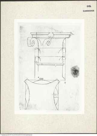 Vorderseite von Fogg Art Museum [https://www.deutsche-digitale-bibliothek.de/content/lizenzen/rv-ez/] Sogenanntes Sangallo SketchbookSchematischer Aufriss und Grundriss eines korinthischen Kapitells - , bh341166_recto. Foto.