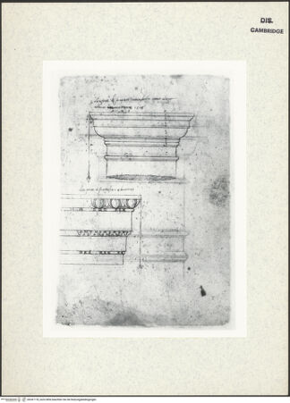 Vorderseite von Fogg Art Museum [https://www.deutsche-digitale-bibliothek.de/content/lizenzen/rv-ez/] Sogenanntes Sangallo SketchbookDorisches Kapitell und Architrav - , bh341178_recto. Foto.