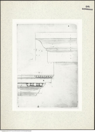 Vorderseite von Fogg Art Museum [https://www.deutsche-digitale-bibliothek.de/content/lizenzen/rv-ez/] Sogenanntes Sangallo SketchbookZwei Gesimse - , bh341186_recto. Foto.