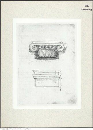 Vorderseite von Fogg Art Museum [https://www.deutsche-digitale-bibliothek.de/content/lizenzen/rv-ez/] Sogenanntes Sangallo SketchbookIonisches Kapitell, perspektivischer Aufriss und Schaftanalyse - , bh341193_recto. Foto.