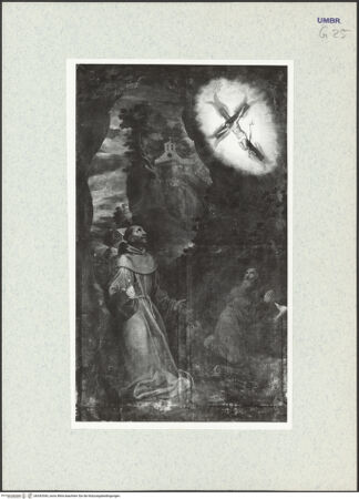 Vorderseite von Fedeli (Spoleto) [https://www.deutsche-digitale-bibliothek.de/content/lizenzen/rv-ez/] Altar der Stigmatisation des heiligen Franz von AssisiStigmatisation des heiligen Franz von Assisi - Gesamtansicht ohne Rahmen, bh342545_recto. Foto.