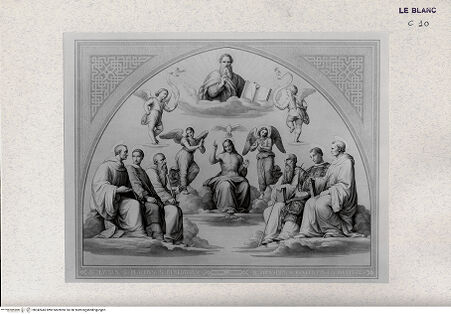 Vorderseite von Landesbildstelle Rheinland [http://creativecommons.org/publicdomain/mark/1.0/] Die Dreifaltigkeit von Engeln und Heiligen umgeben (Fresko im Kloster San Severo, Perugia) - , bh342645. Foto.