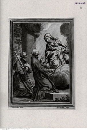 Vorderseite von Landesbildstelle Rheinland [http://creativecommons.org/publicdomain/mark/1.0/] Zwei Heilige des Franziskanerordens knieen vor der schwebenden Madonna - , bh342699. Foto.
