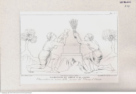 Vorderseite von Landesbildstelle Rheinland [http://creativecommons.org/publicdomain/mark/1.0/] Das Opfer Abels und Kains (Taf. XVI aus Della Valle, G. 'Storia del Duomo di Orvieto', Roma 1791) - , bh342729. Foto.