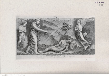 Vorderseite von Landesbildstelle Rheinland [http://creativecommons.org/publicdomain/mark/1.0/] Die Erschaffung Adams (Taf. VIII aus Della Valle, G. 'Storia del Duomo di Orvieto', Roma 1791) - , bh342733. Foto.