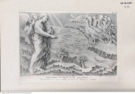 Vorderseite von Landesbildstelle Rheinland [http://creativecommons.org/publicdomain/mark/1.0/] Die Erschaffung der Fische und Vögel (Taf. VI aus Della Valle, G. 'Storia del Duomo di Orvieto', Roma 1791) - , bh342735. Foto.