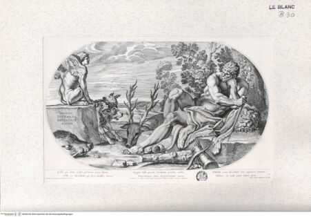 Vorderseite von Landesbildstelle Rheinland [http://creativecommons.org/publicdomain/mark/1.0/] Imagines Farnesinae Cubiculi; Stichfolge nach dem Freskenzyklus im Schlafgemach des Palazzo FarneseAlkides und Sphinx - , bh342742. Foto.