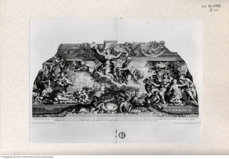 Vorderseite von Landesbildstelle Rheinland [http://creativecommons.org/publicdomain/mark/1.0/] Pallas und der Sturz der Giganten - Bl. 4 aus 'Barberinae Aulae..'Venus und Amor links, Bacchus und Gefolge rechts - Bl. 2 - , bh342779. Foto.